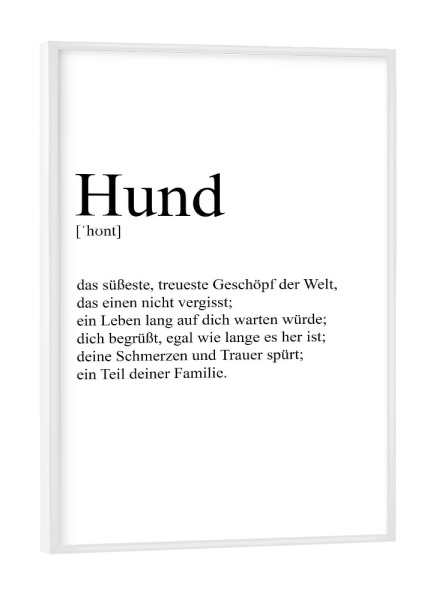 Poster mit weißem Rahmen "Hund Definition" artboxONE - Typografie,Tiere