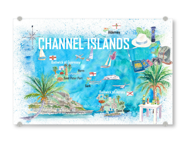 Acrylglasbild "Kanalinseln Karte" artboxONE - Reise,Reise / Strand und Meer,Kartografie