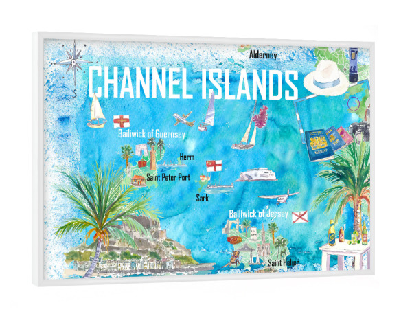 Poster mit weißem Rahmen "Kanalinseln Karte" artboxONE - Reise,Reise / Strand und Meer,Kartografie
