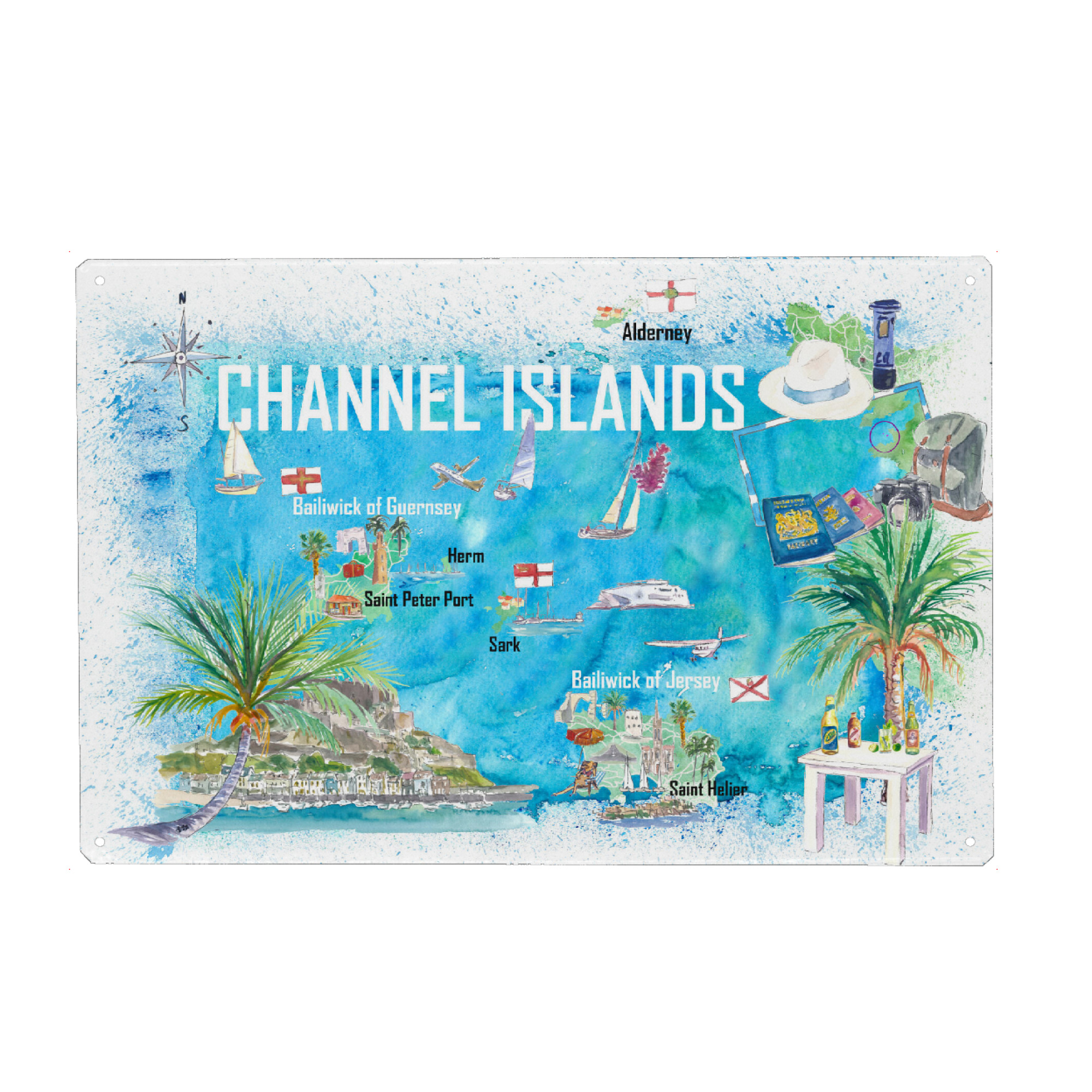 Metall Poster "Kanalinseln Karte" artboxONE - Reise,Reise / Strand und Meer,Kartografie