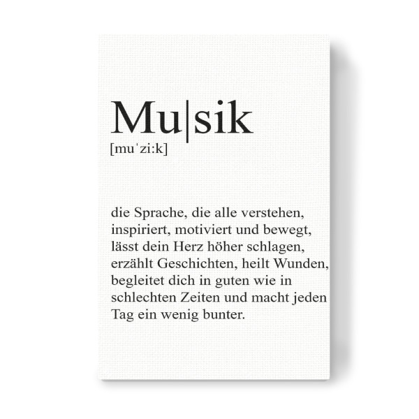 Leinwandbild "Musik Definition" artboxONE - Typografie,Musik - Musik,Definition,Spruch,Typo,Typografie,Schwarzweiß,Minimalistisch,Minimalismus