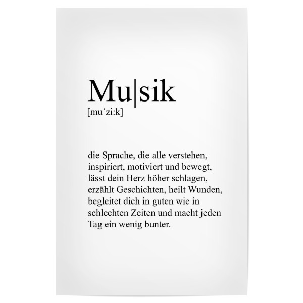 Poster 30x20 cm "Musik Definition" artboxONE - Typografie,Musik - Musik,Definition,Spruch,Typo,Typografie,Schwarzweiß,Minimalistisch,Minimalismus