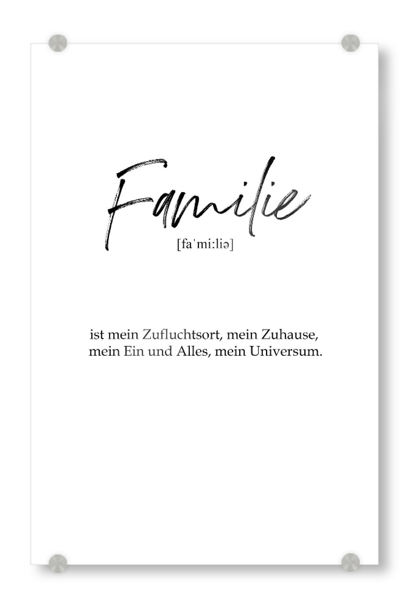 Acrylglasbild "Familie Definition" artboxONE - Typografie,Liebe,Für Mama,Für Papa - Typo,Typografie,Zuhause,Minimal,Minimalistisch,Zitat,Familie,Liebe