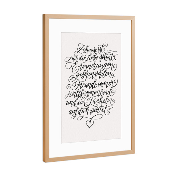 Poster mit Rahmen Kupfer "Zuhause ist, wo die Liebe wohnt" artboxONE - Typografie,Liebe