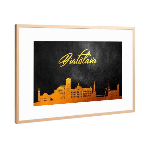 Poster mit Rahmen Kupfer "Bratislava Slovakia Gold Skyline" artboxONE - Städte - Gold,Skyline,Bratislava,Slovakia