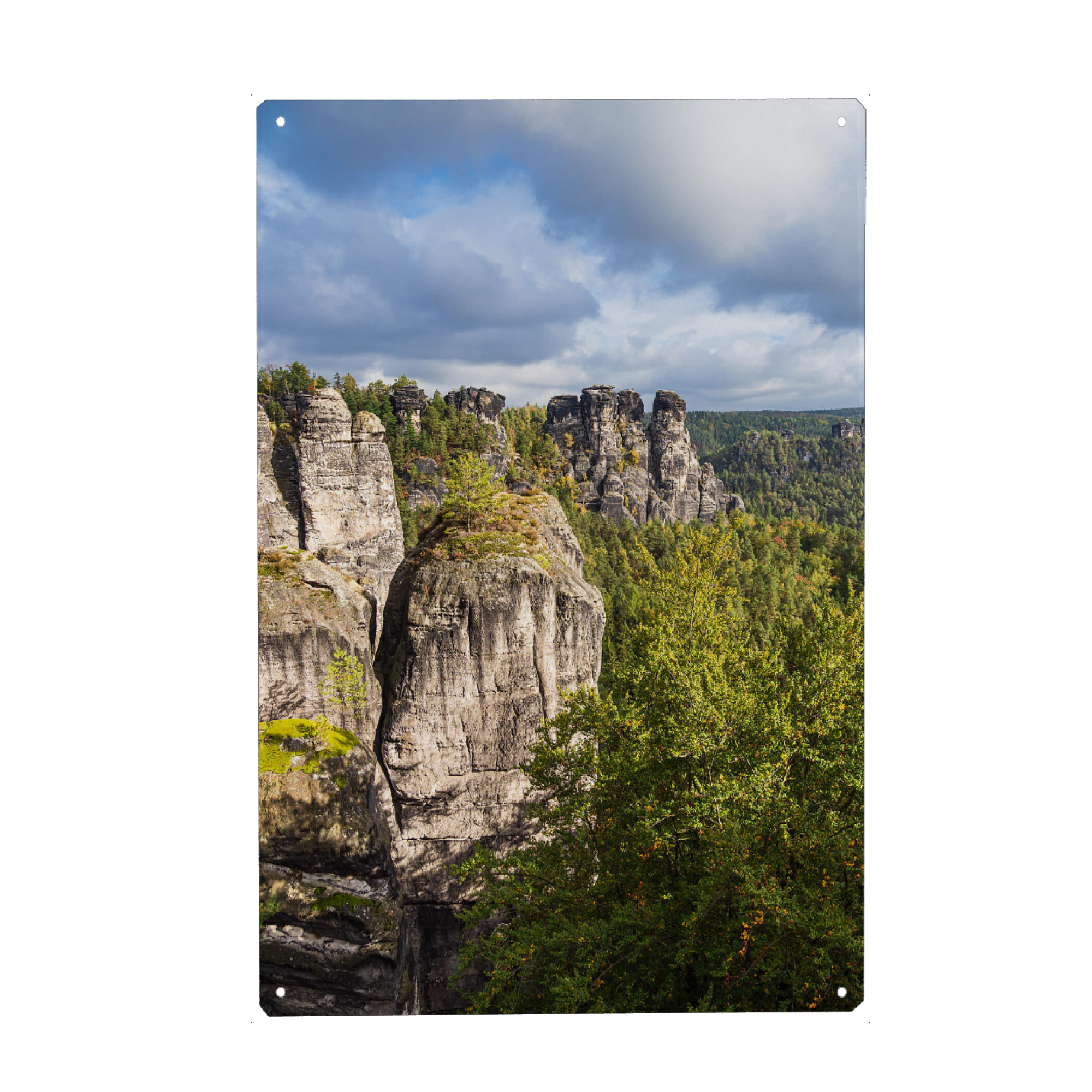 Holzbild "Felsen, Bäume und Wolken" artboxONE - Natur,Reise