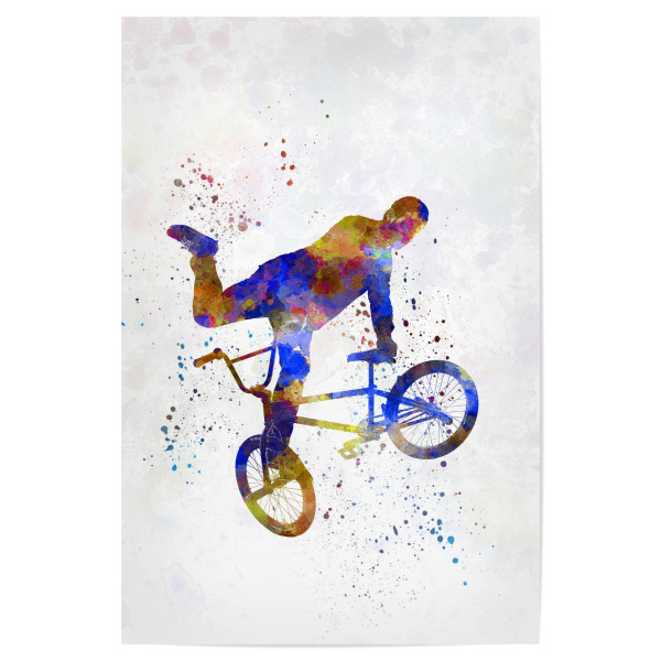 Poster "Bmx cyclist in watercolor-c" artboxONE - Abstrakt,Sport - Sport,Sports,Watercolor,Color,Bmx,Cyclist,Rider,Bicycle,Pirouette,Jump,Competition