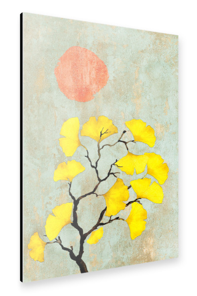 Alu-Dibond "Ginko and sun" 30x20 cm artboxONE