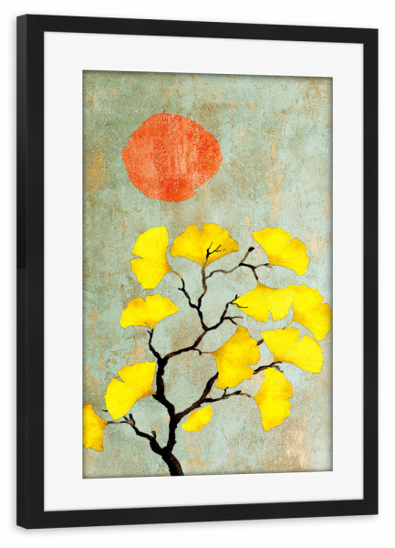 Poster mit Rahmen schwarz "Ginko and sun" artboxONE - Natur,Floral