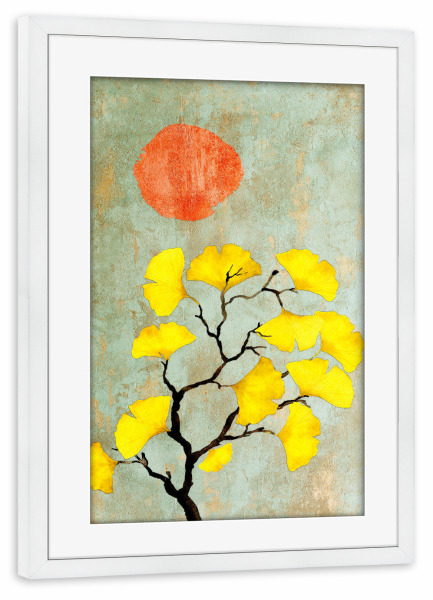 Poster mit Rahmen weiß "Ginko and sun" artboxONE - Natur,Floral