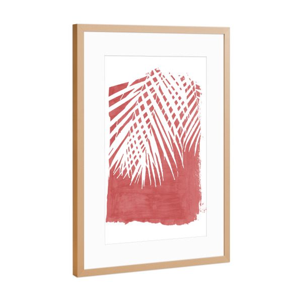 Poster mit Rahmen Kupfer "Palm Leaves Silhouette on Red" artboxONE - Natur,Floral
