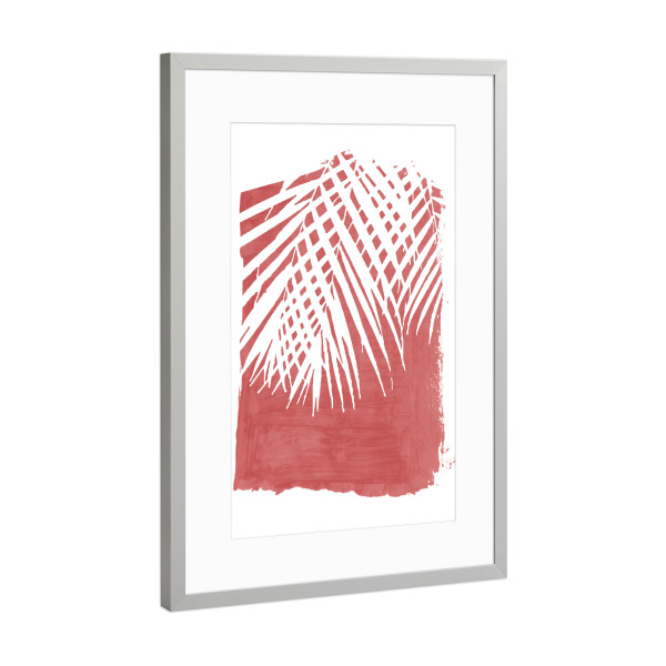 Poster mit Rahmen Silber "Palm Leaves Silhouette on Red" artboxONE - Natur,Floral