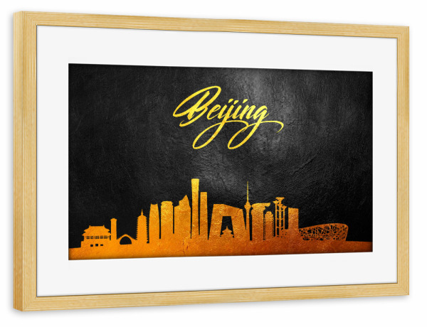 Poster mit Rahmen kiefer "Beijing China Gold Skyline" artboxONE - Städte - Beijing,China,Gold,Skyline