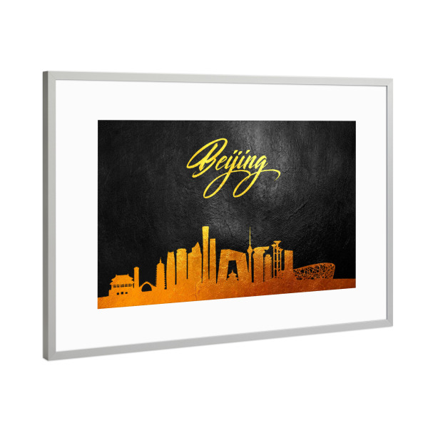 Poster mit Rahmen Silber "Beijing China Gold Skyline" artboxONE - Städte - Beijing,China,Gold,Skyline