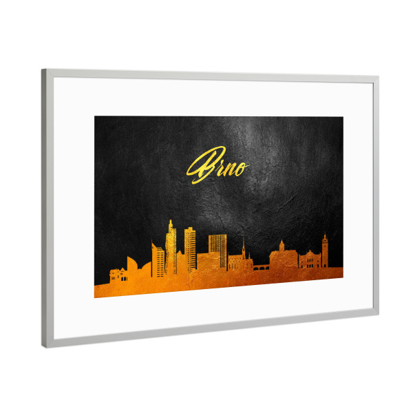 Poster mit Rahmen Silber "Brno Czech Republic Gold Skyline" artboxONE - Städte - Gold,Brno,Skyline,Czech republic