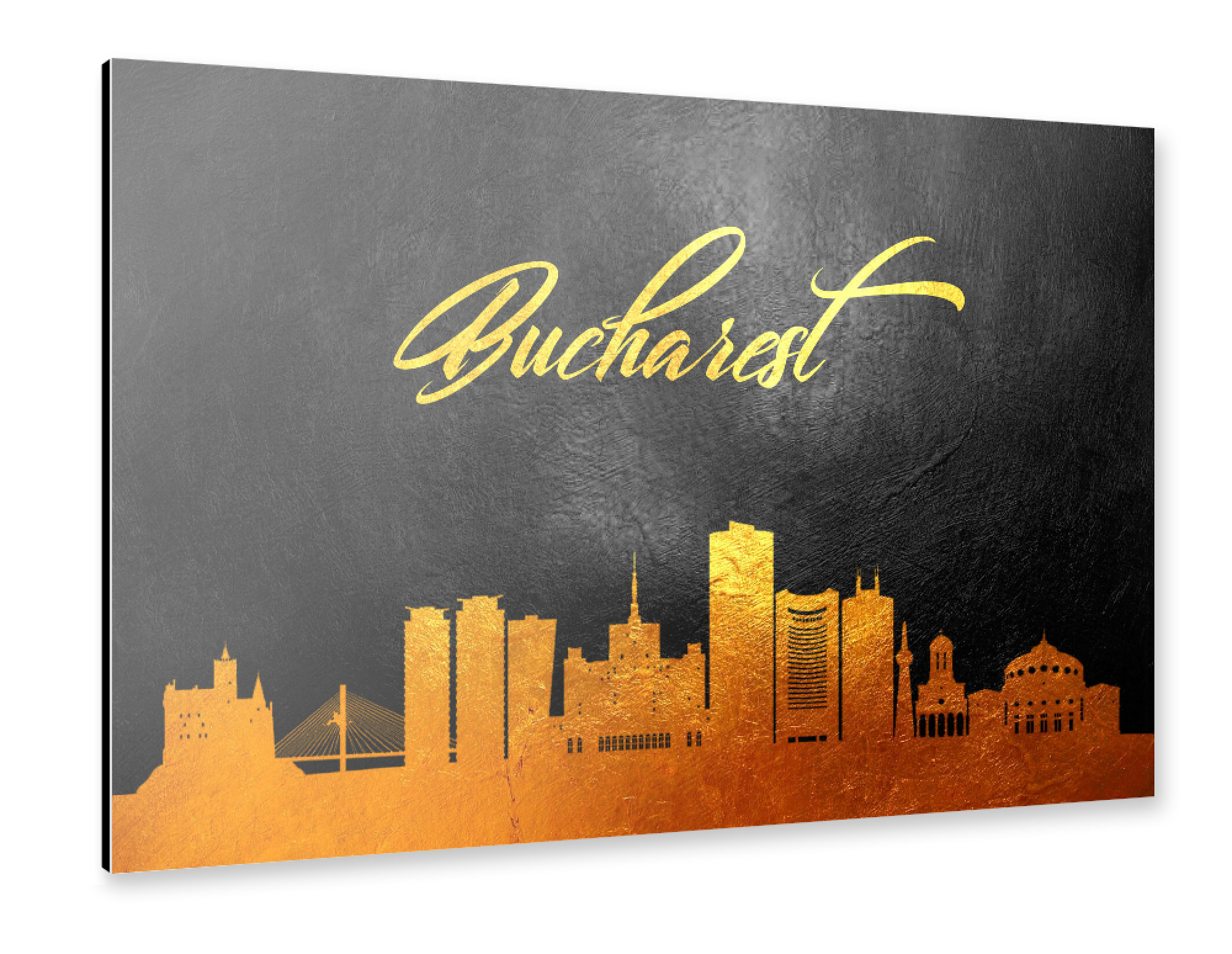 Alu-Dibond "Bucharest Romania Gold Skyline" 30x20 cm artboxONE
