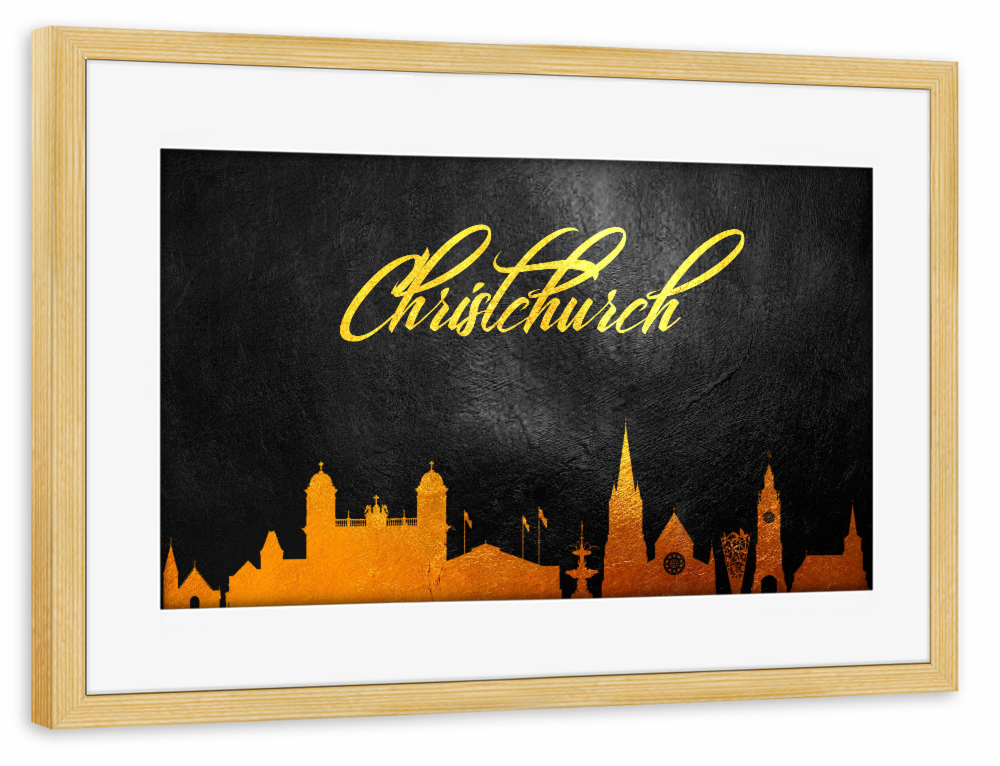 Poster mit Rahmen kiefer "Christchurch New Zealand Gold" artboxONE - Städte - Gold,Skyline,Christchurch,New zealand