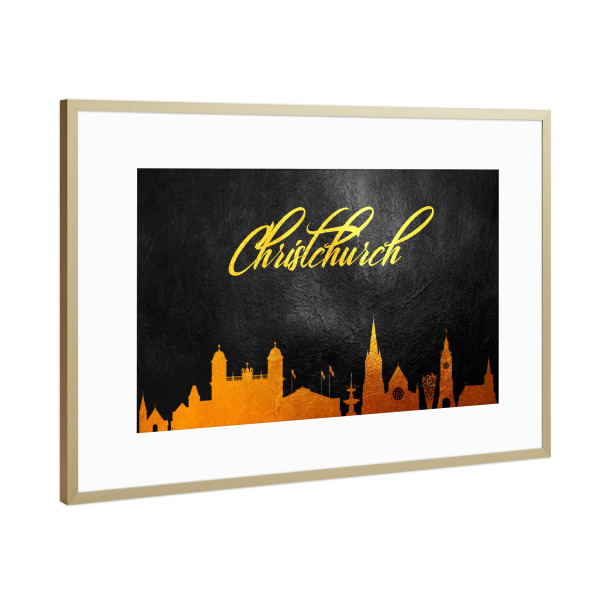 Poster mit Rahmen Gold "Christchurch New Zealand Gold" artboxONE - Städte - Gold,Skyline,Christchurch,New zealand