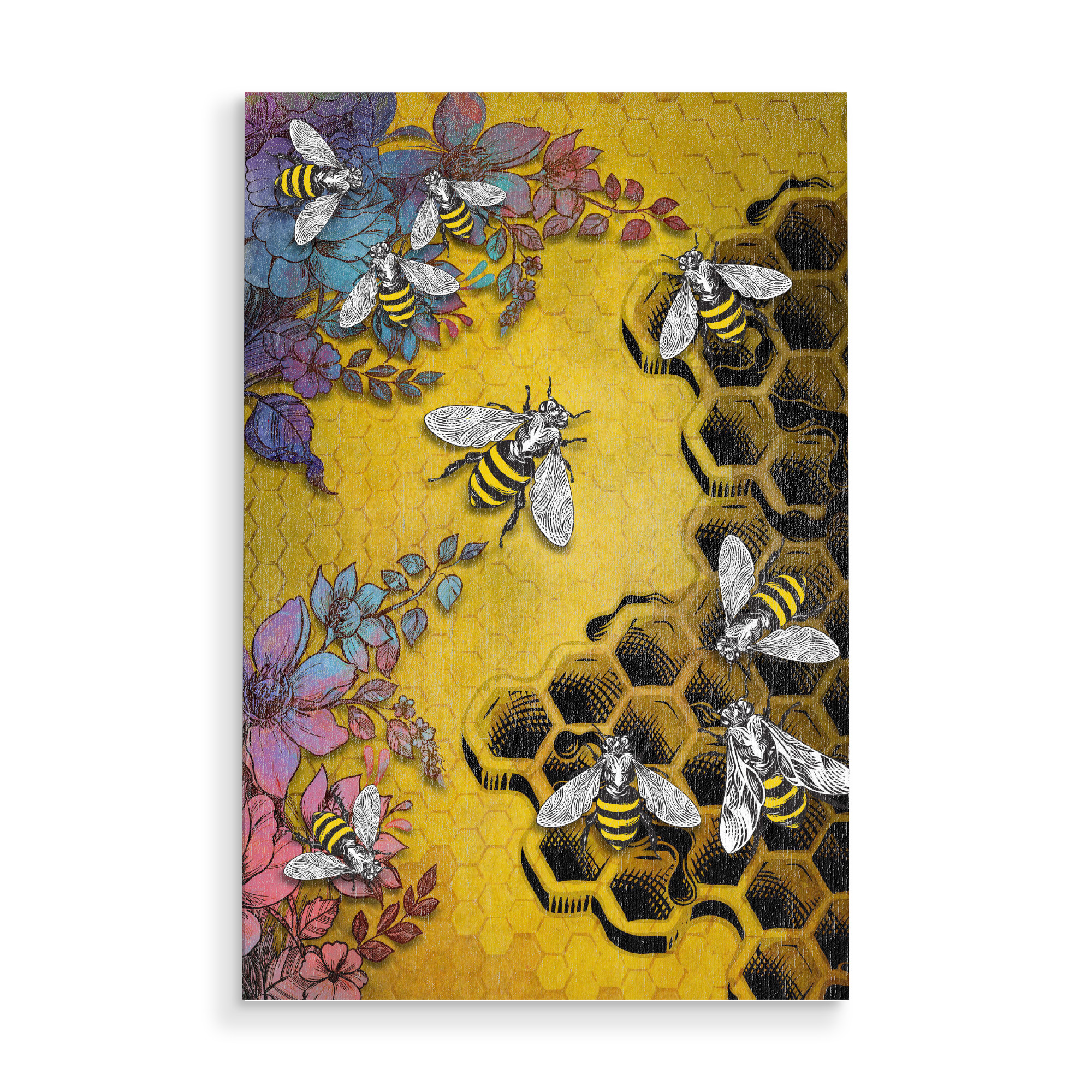 Holzbild "Bee and honey" artboxONE - Für Kinder,Tiere - Bee,Honey,Flower,Animal,For children,Food,Nature,Bienen,Blumen