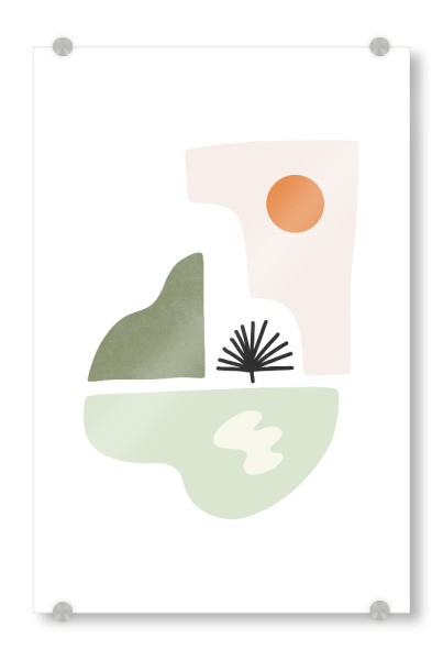 Acrylglasbild "Sonniger See und Berg" artboxONE - Natur,Abstrakt,Arcadia - Sonne,Sonnig,Natur,Im freien,Landschaft,Berg,Hügel,See,Wasser,Formen