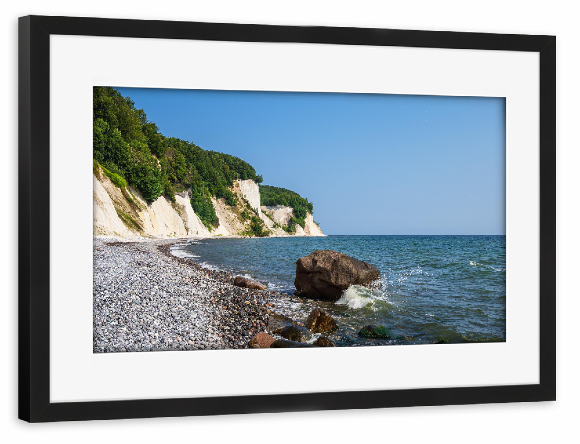 Poster mit Rahmen schwarz "Felsen, Welle, Kreideküste" artboxONE - Natur,Reise,Reise / Strand und Meer