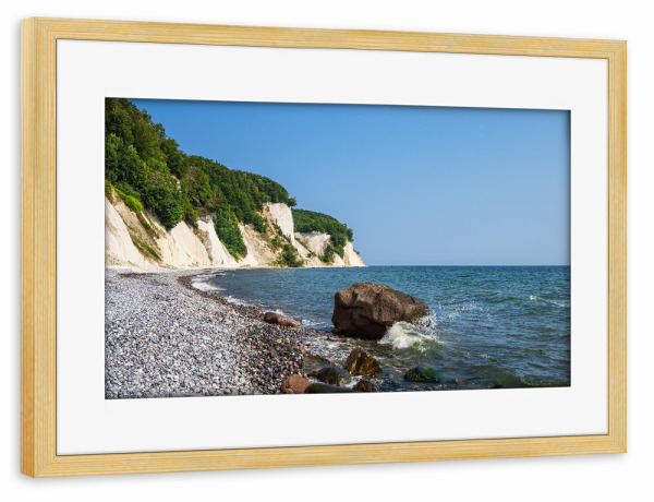 Poster mit Rahmen kiefer "Felsen, Welle, Kreideküste" artboxONE - Natur,Reise,Reise / Strand und Meer