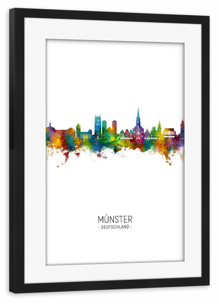Poster mit Rahmen schwarz "Münster Germany Skyline Portrait" artboxONE - Städte