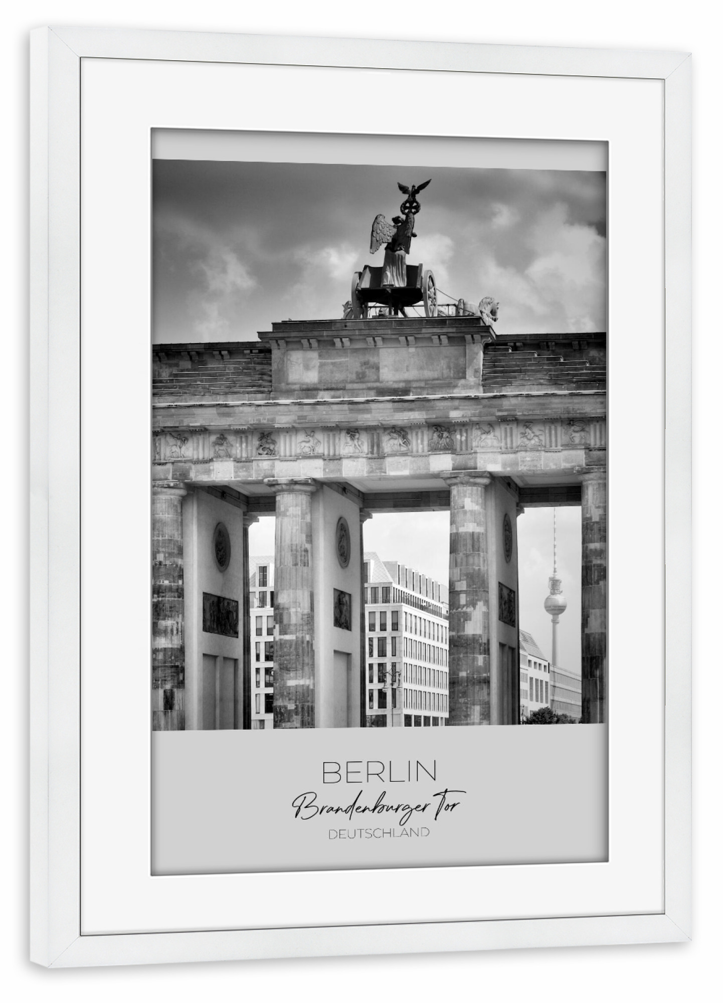 Poster mit Rahmen weiß "Im Fokus: BERLIN Brandenburger Tor" artboxONE - Städte / Berlin,Schwarzweiß,Architektur
