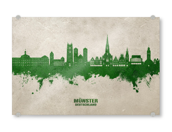 Acrylglasbild "Münster Skyline PaintGreen" artboxONE - Städte - Münster,Deutschland,Skyline,Cityscape,Stadtbild,Watercolor,Painting