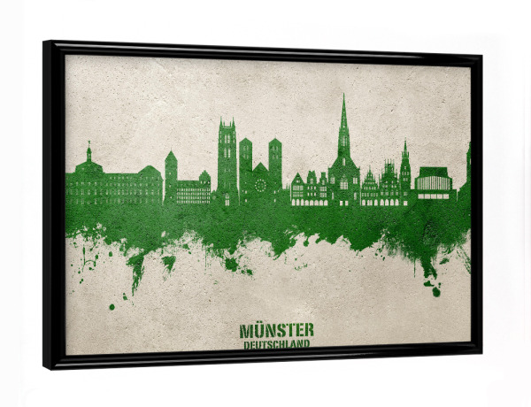 Poster mit schwarzem Rahmen "Münster Skyline PaintGreen" artboxONE - Städte - Münster,Deutschland,Skyline,Cityscape,Stadtbild,Watercolor,Painting