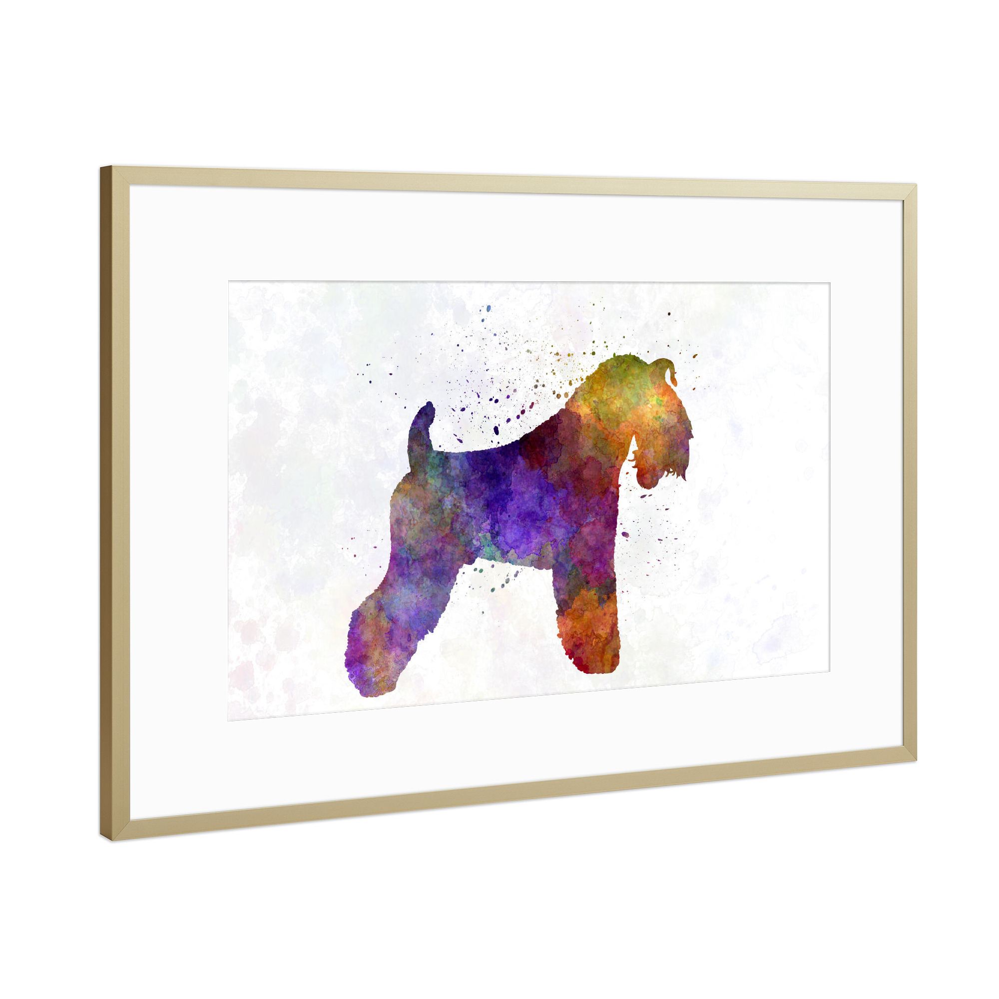 Poster mit Rahmen Gold "Kerry Blue Terrier in watercolor" artboxONE - Tiere,Abstrakt