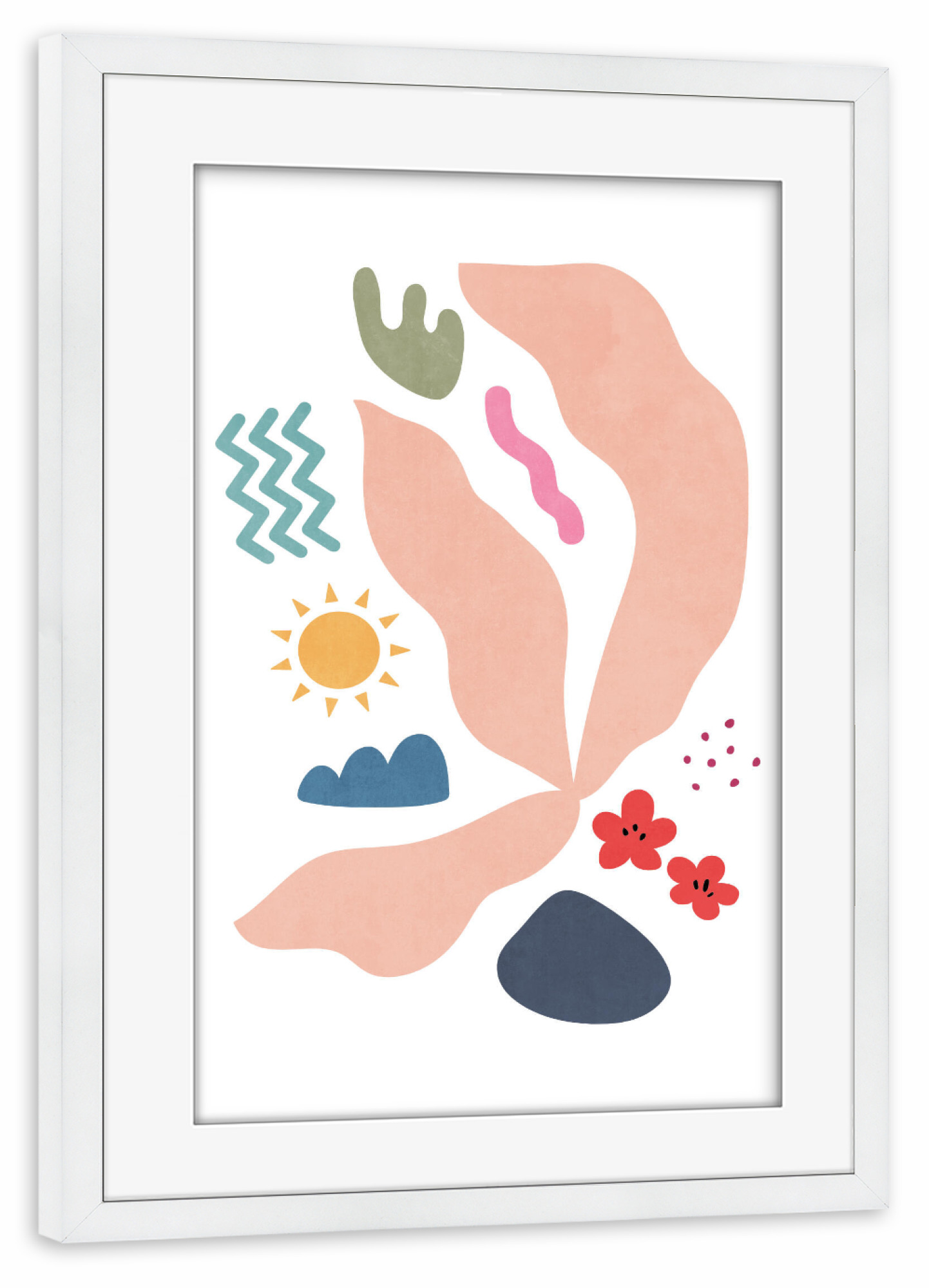 Poster mit Rahmen weiß "Minimal Tropical Flora Shapes" artboxONE - Natur,Abstrakt - Simple,Minimal,Shape,Color,Nature,Sun,Flora,Palm,Foliage