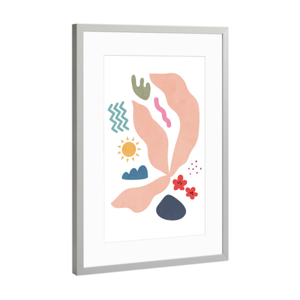 Poster mit Rahmen Silber "Minimal Tropical Flora Shapes" artboxONE - Natur,Abstrakt - Simple,Minimal,Shape,Color,Nature,Sun,Flora,Palm,Foliage