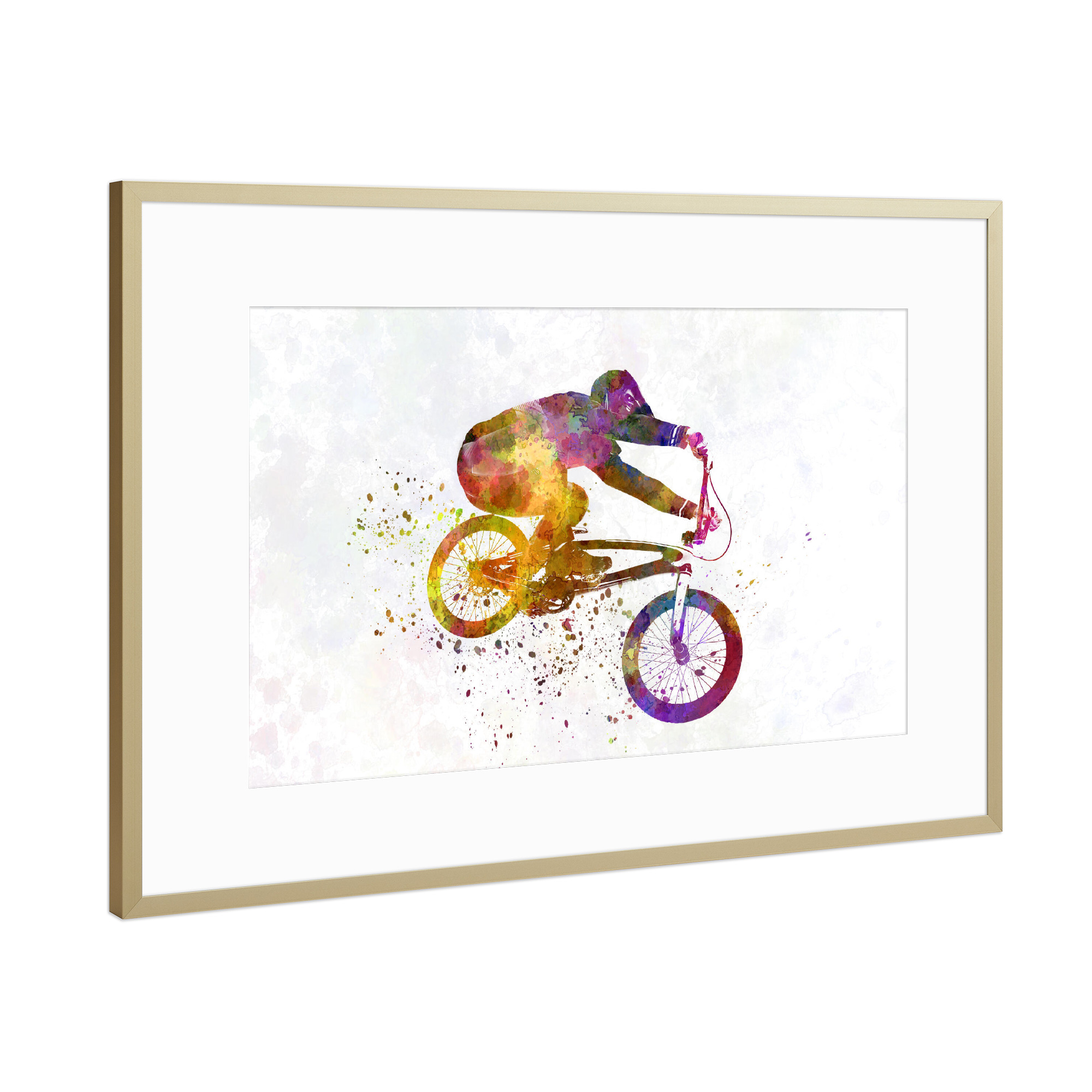 Poster mit Rahmen Gold "Bmx cyclist in watercolor-e" artboxONE - Abstrakt,Sport