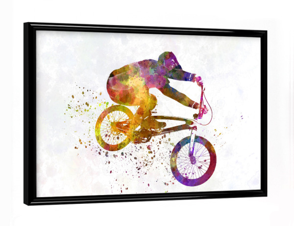 Poster mit schwarzem Rahmen "Bmx cyclist in watercolor-e" artboxONE - Abstrakt,Sport