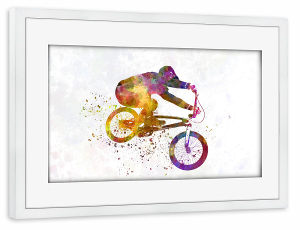 Poster mit Rahmen weiß "Bmx cyclist in watercolor-e" artboxONE - Abstrakt,Sport