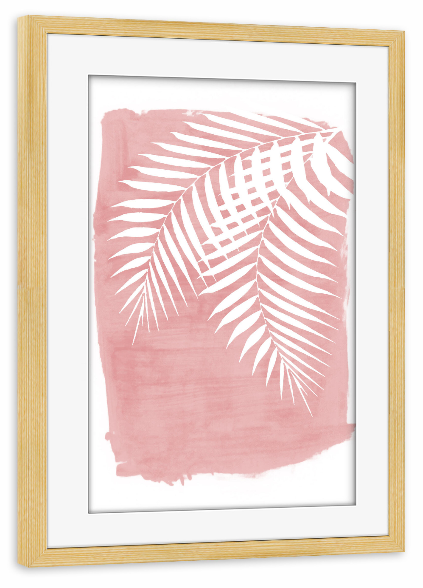 Poster mit Rahmen kiefer "Quiet Palm Leaves on Pink Painting" artboxONE - Natur,Floral