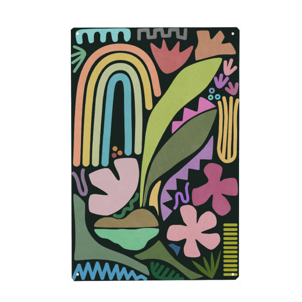 Holzbild "Unter dem Regenbogen" artboxONE - Natur,Floral,Abstrakt - Abstrakt,Natur,Botanisch,Einfach,Form,Pflanze,Tropisch,Flora,Bunt