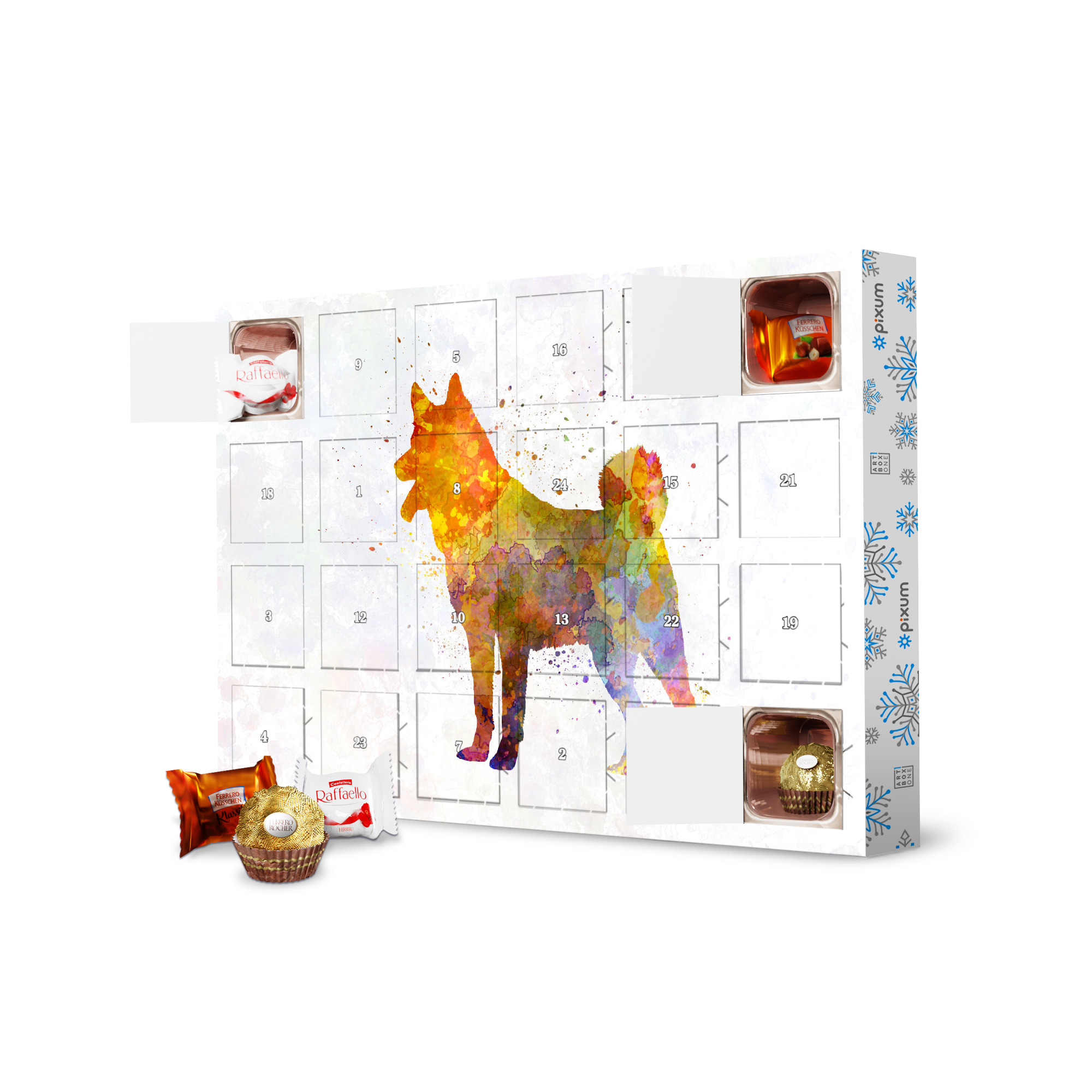 Adventskalender mit Ferrero Pralinen Jamthund in watercolor artboxONE Adventskalender Tiere