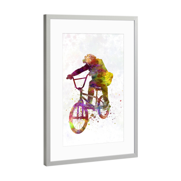 Poster mit Rahmen Silber "Bmx cyclist in watercolor-d" artboxONE - Abstrakt,Sport