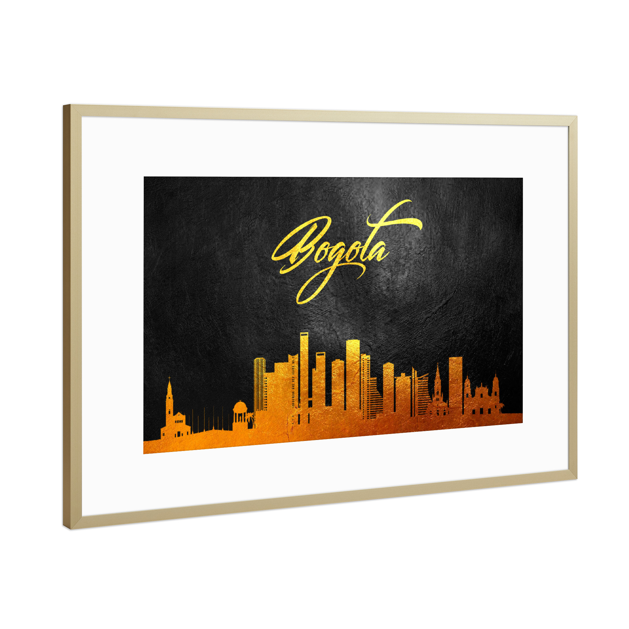 Poster mit Rahmen Gold "Bogota Colombia Gold Skyline" artboxONE - Städte - Bogota colombia,Gold,Skyline