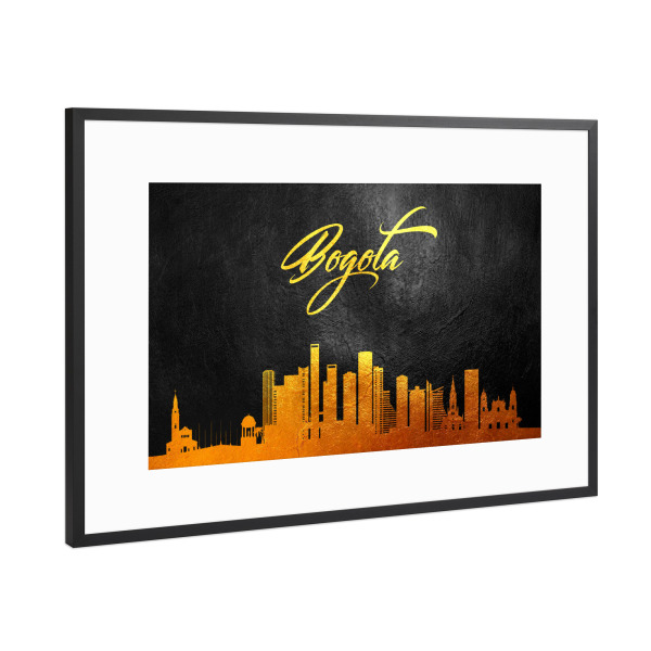 Poster mit Rahmen Schwarz (Metallic) "Bogota Colombia Gold Skyline" artboxONE - Städte - Bogota colombia,Gold,Skyline