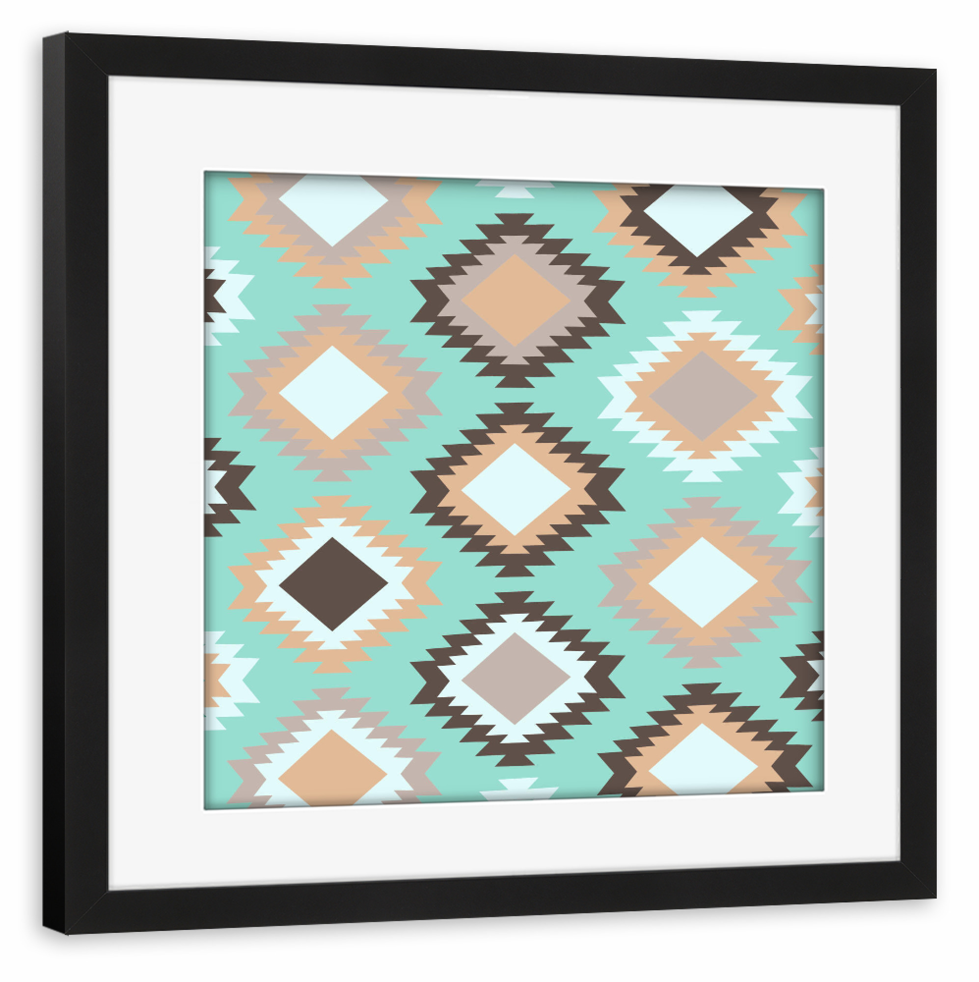 Poster mit Rahmen schwarz "Boho Muster Grün" artboxONE - Reise,Abstrakt,Geometrie