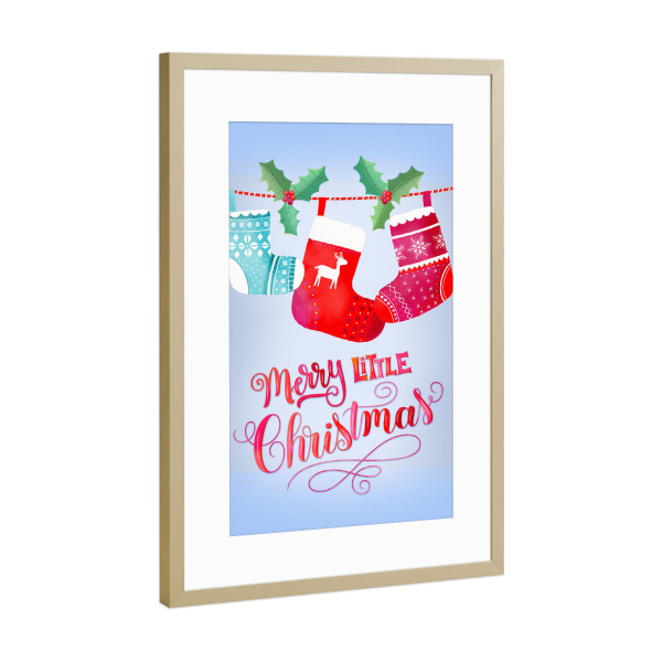 Poster mit Rahmen Gold "Merry Little Christmas und Advent" artboxONE - Typografie,Weihnachten,Lustig