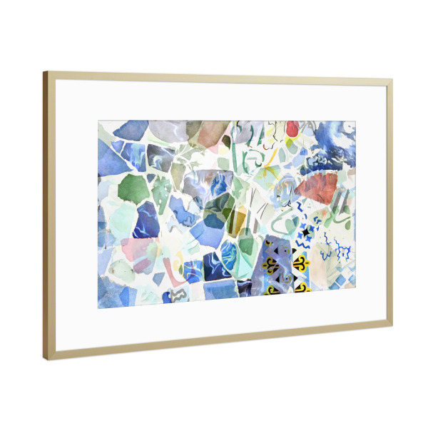 Poster mit Rahmen Gold "Green and Blue Mosaic" artboxONE - Abstrakt,Architektur,Städte / Barcelona