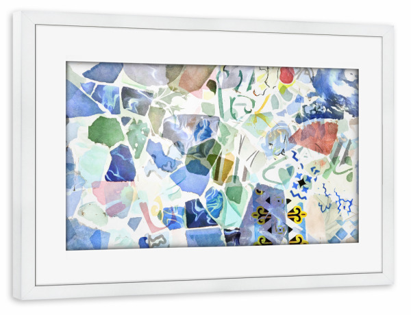 Poster mit Rahmen weiß "Green and Blue Mosaic" artboxONE - Abstrakt,Architektur,Städte / Barcelona