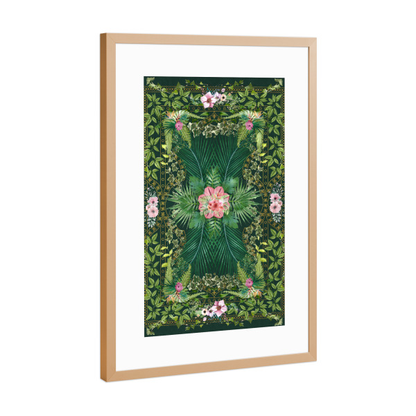 Poster mit Rahmen Kupfer "Dark Tropical Foliage Lattice" artboxONE - Natur,Floral