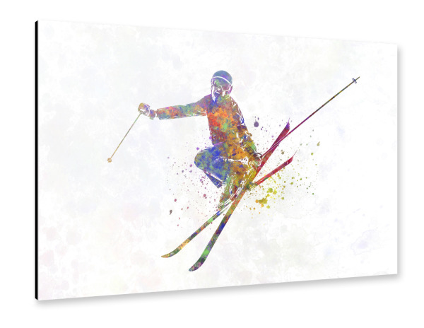 Alu-Dibond "Female skier in watercolor" 30x20 cm artboxONE