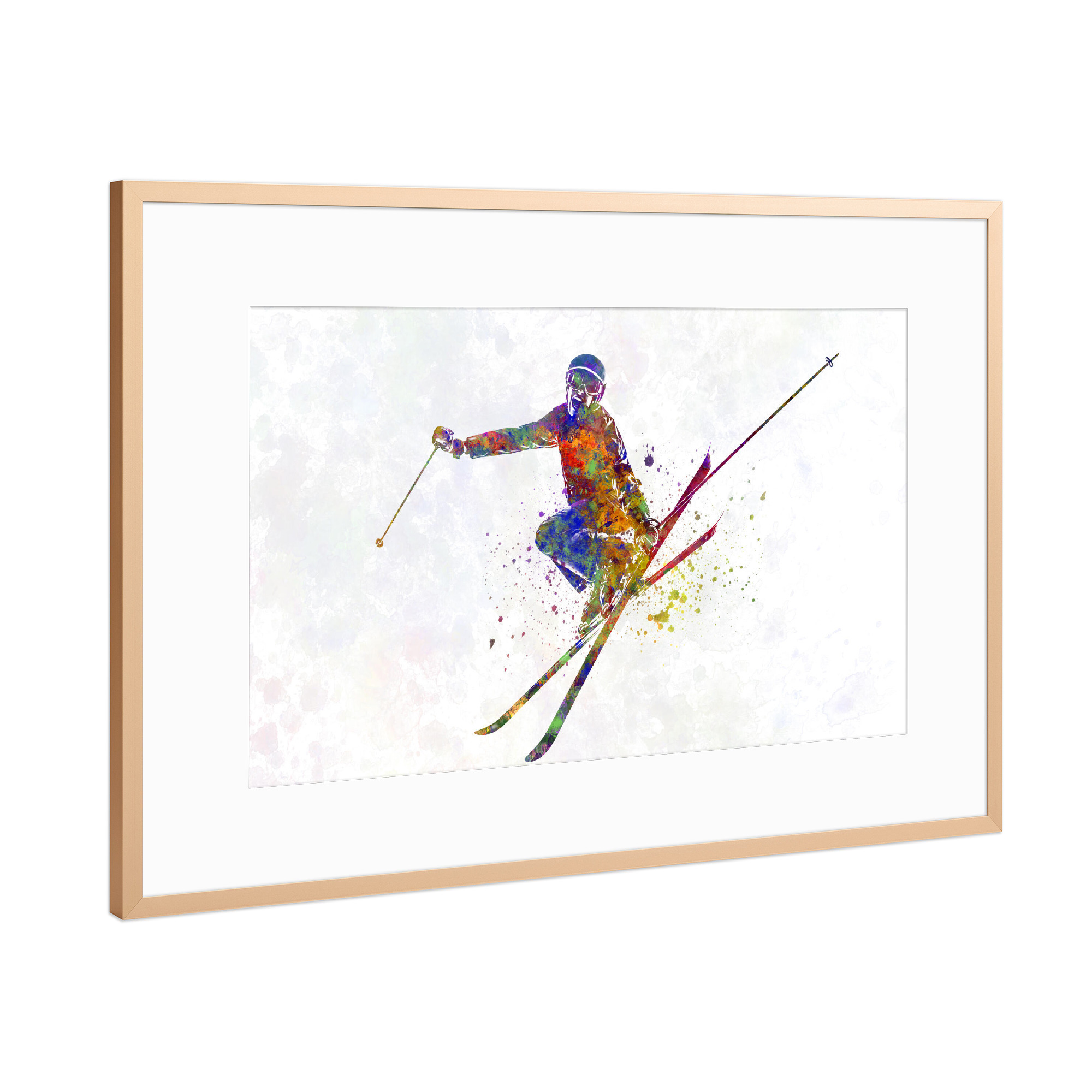 Poster mit Rahmen Kupfer "Female skier in watercolor" artboxONE - Abstrakt,Sport