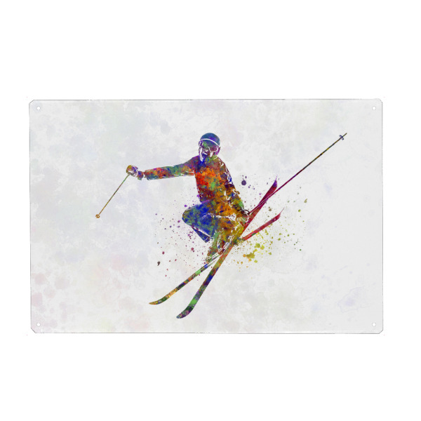 Holzbild "Female skier in watercolor" artboxONE - Abstrakt,Sport - Sport,Sports,Watercolor,Color,Skier,Skiing,Mountain,Snow,Slalom,Woman